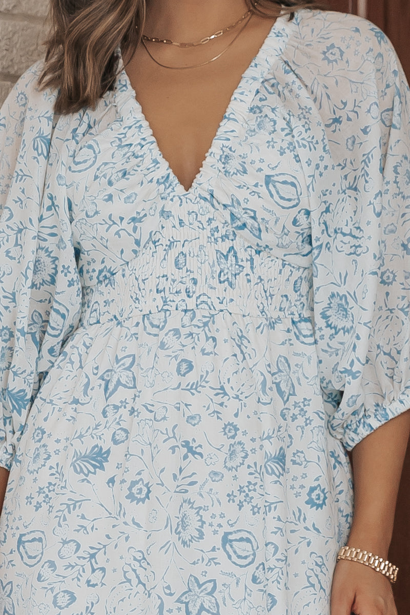 Baby Blue Floral Print Maxi Dress