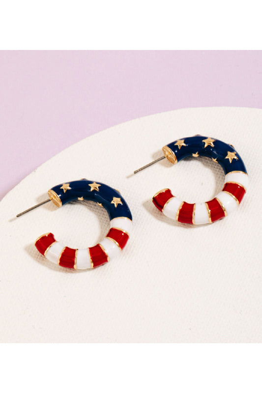 American Flag Enamel Hoop Earrings - Magnolia Boutique