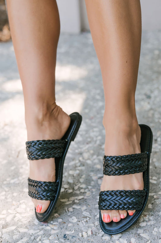 Black Faux Leather Braided Slide Sandals - Magnolia Boutique