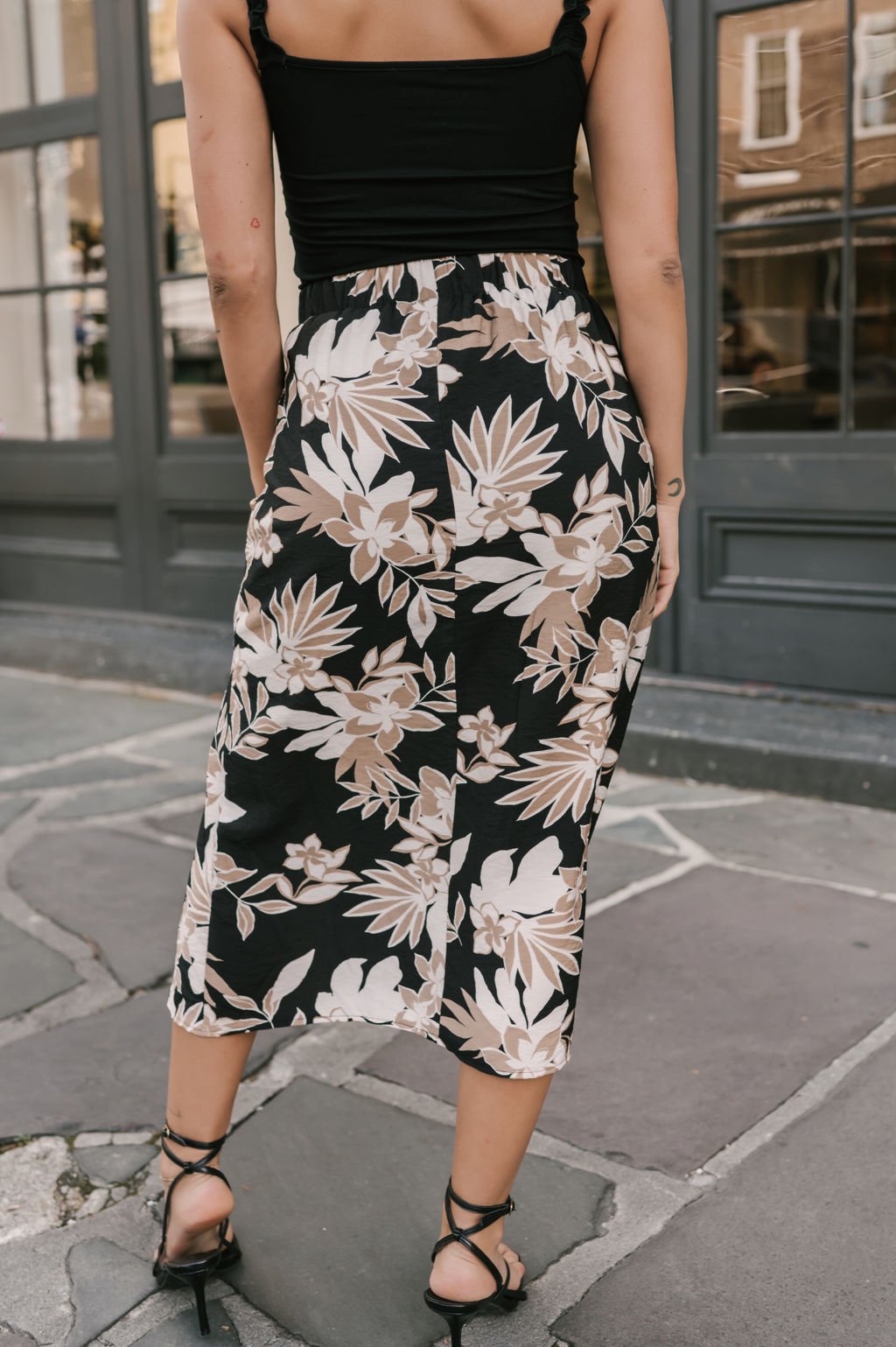 Black Floral Print Slit Midi Skirt - Magnolia Boutique