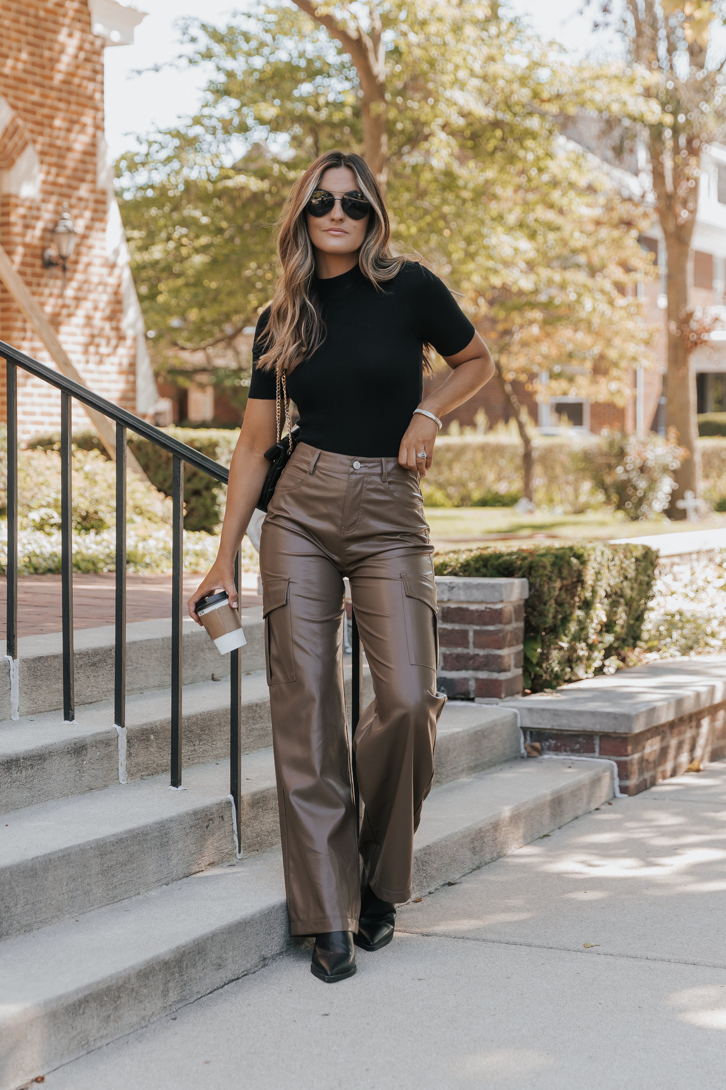 Brown Faux Leather Utility Pants