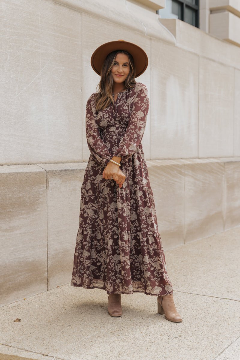 Brown Floral Long Sleeve Maxi Dress – Magnolia Boutique