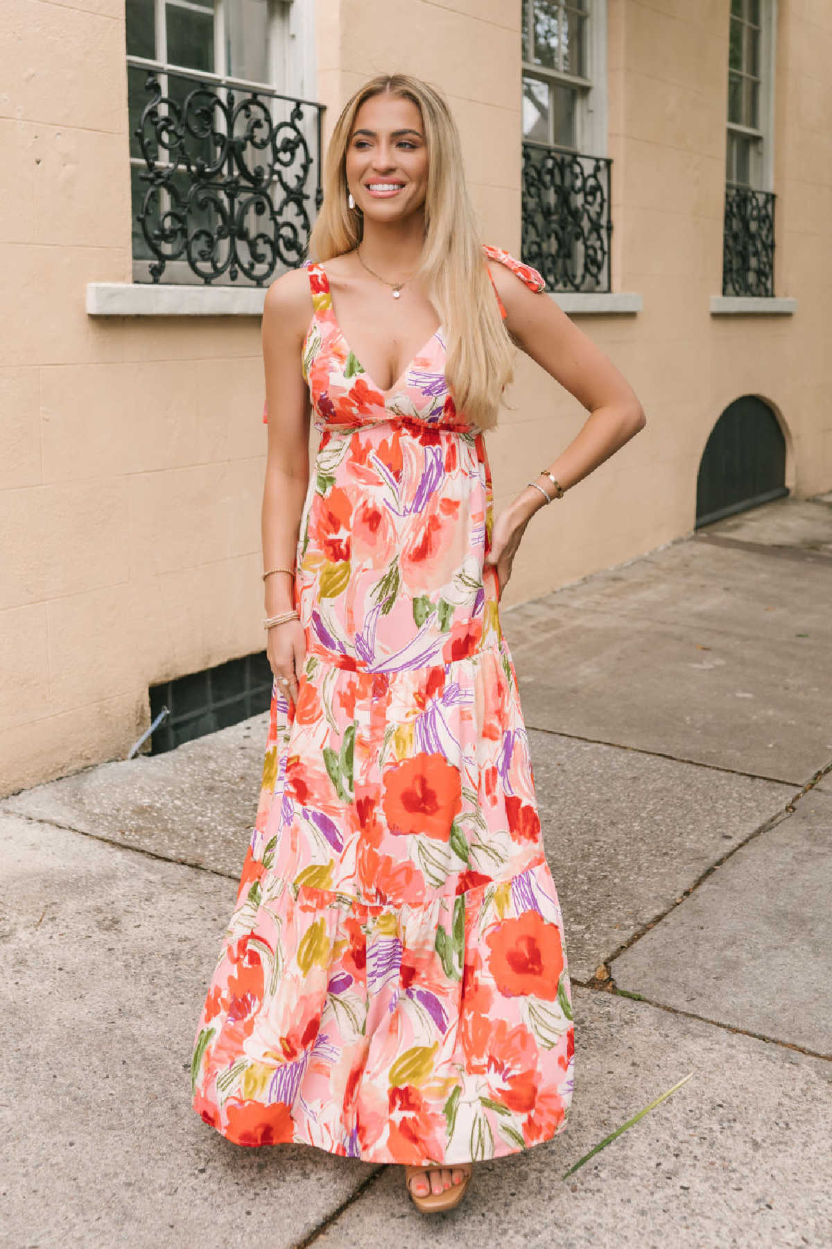 Coral Multi Print Shoulder Tie Maxi Dress - FINAL SALE – Magnolia Boutique