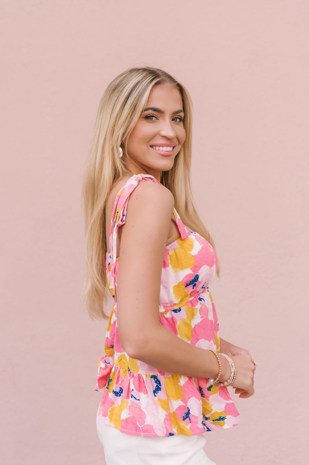 Coral Pink Print Ruffled Tank Top - Magnolia Boutique