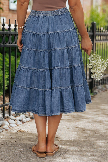 Free People Chambray In Full Swing Midi Skirt - Magnolia Boutique