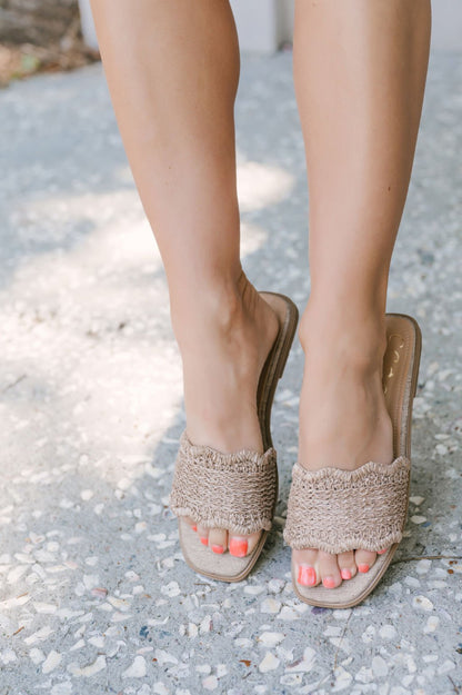 Giselle Taupe Scallop Edge Slide Sandals - Magnolia Boutique