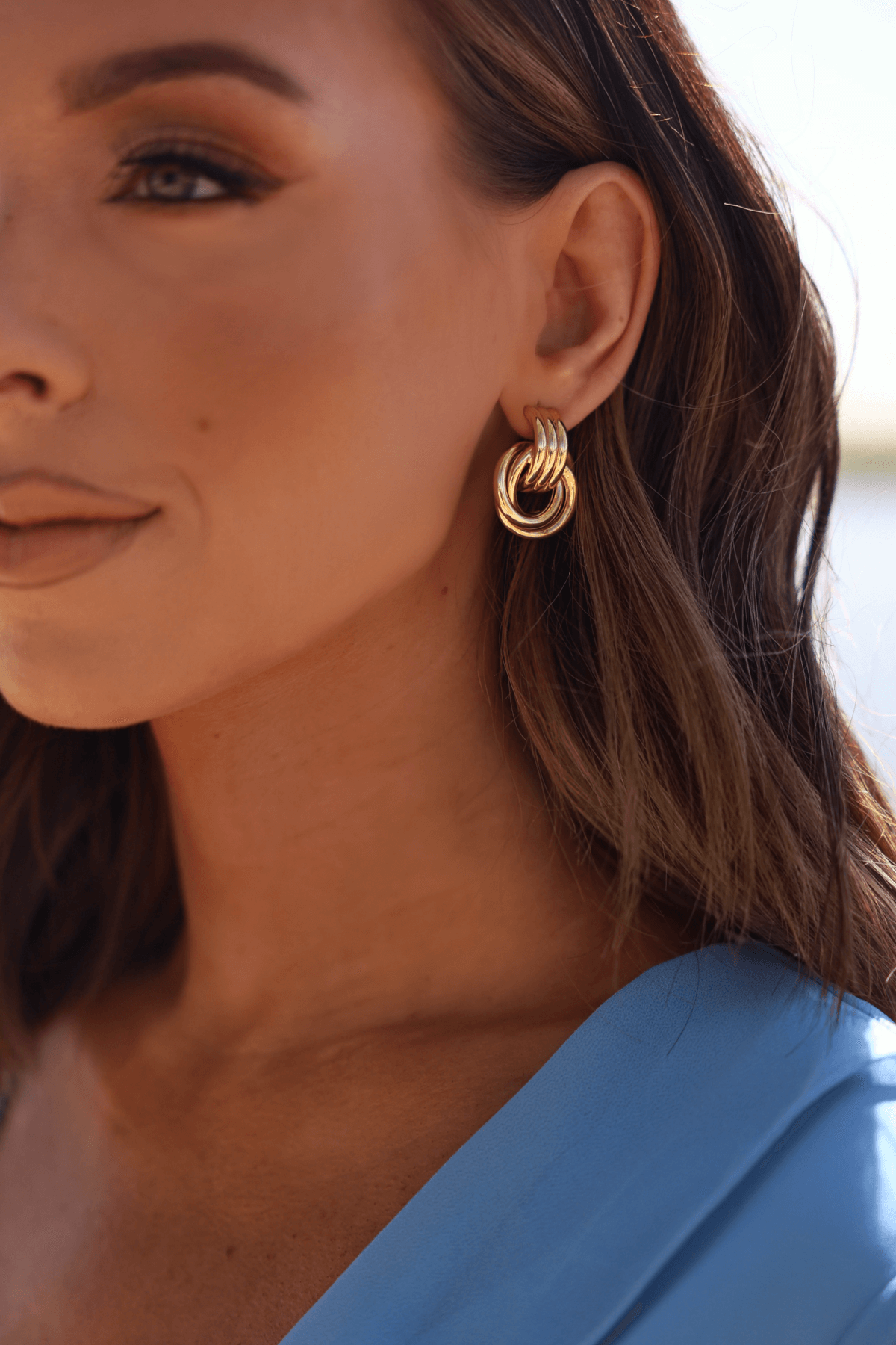 Gold Dipped Interlined Hoop Drop Earrings - Magnolia Boutique