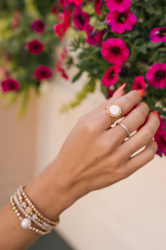 Gold Pearl Disc Metallic Open Band Ring - Magnolia Boutique