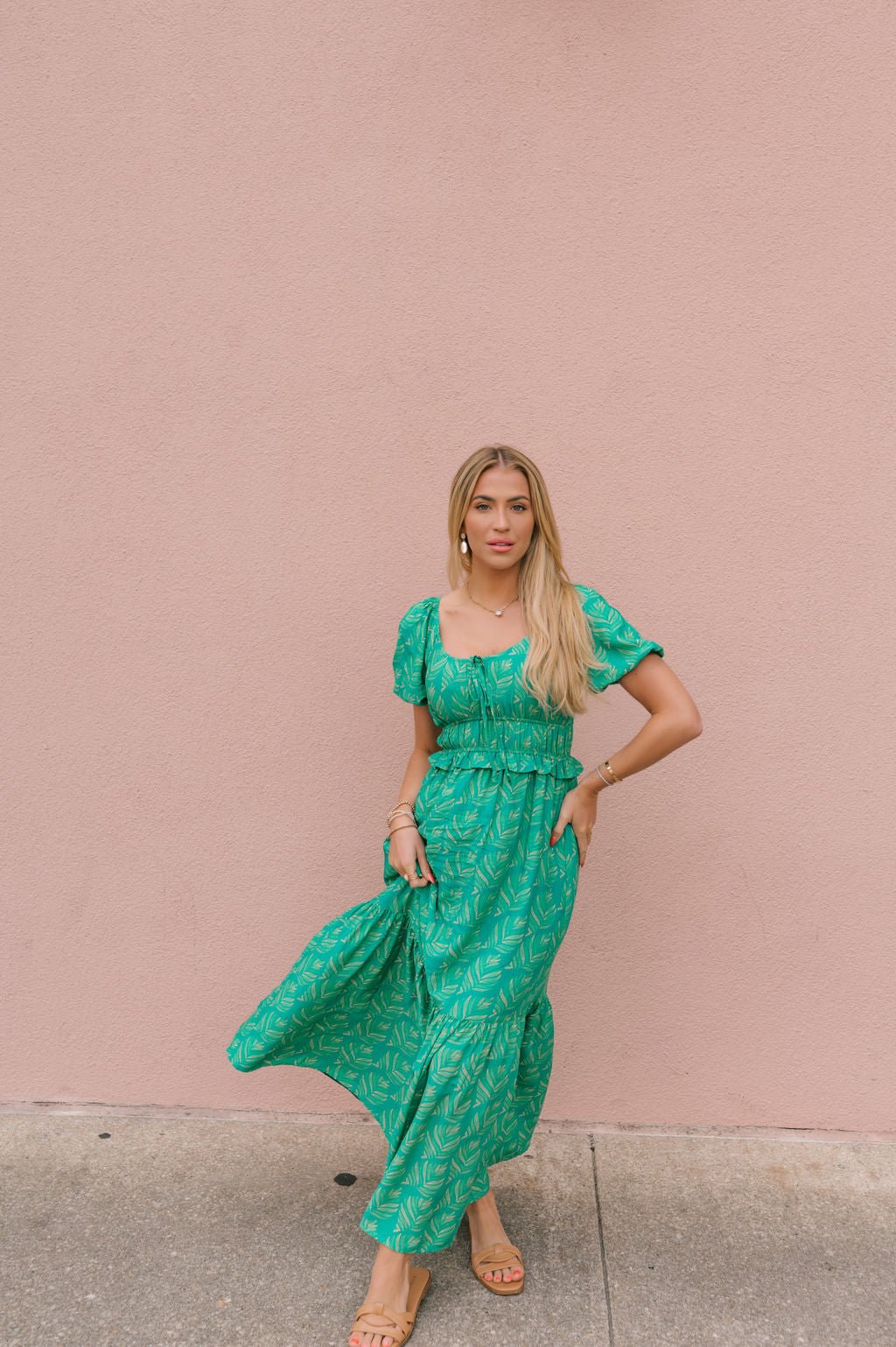 Green Print Puff Sleeve Tiered Maxi Dress - Magnolia Boutique