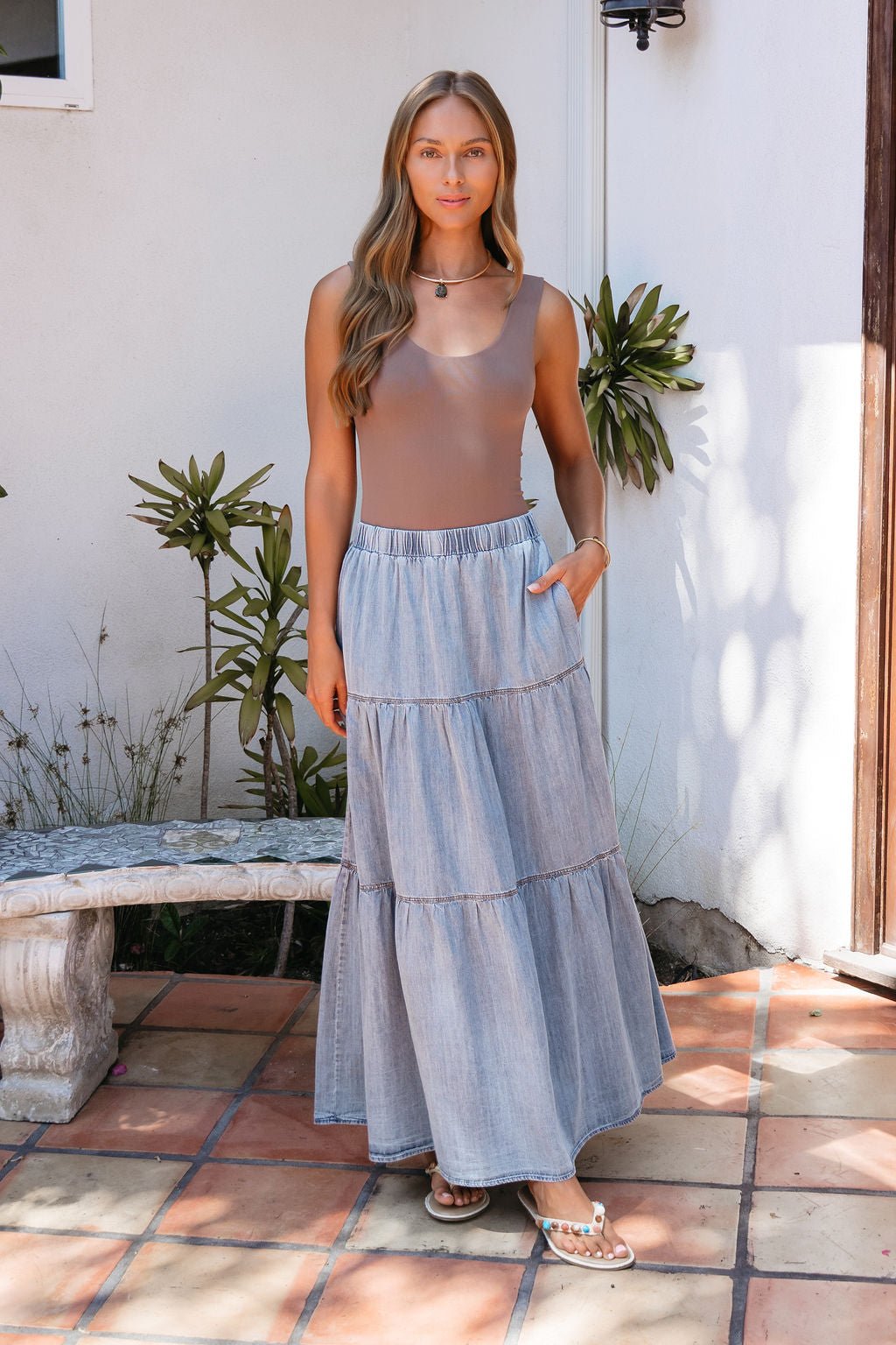 Harlow Denim Tiered Maxi Skirt - FINAL SALE – Magnolia Boutique