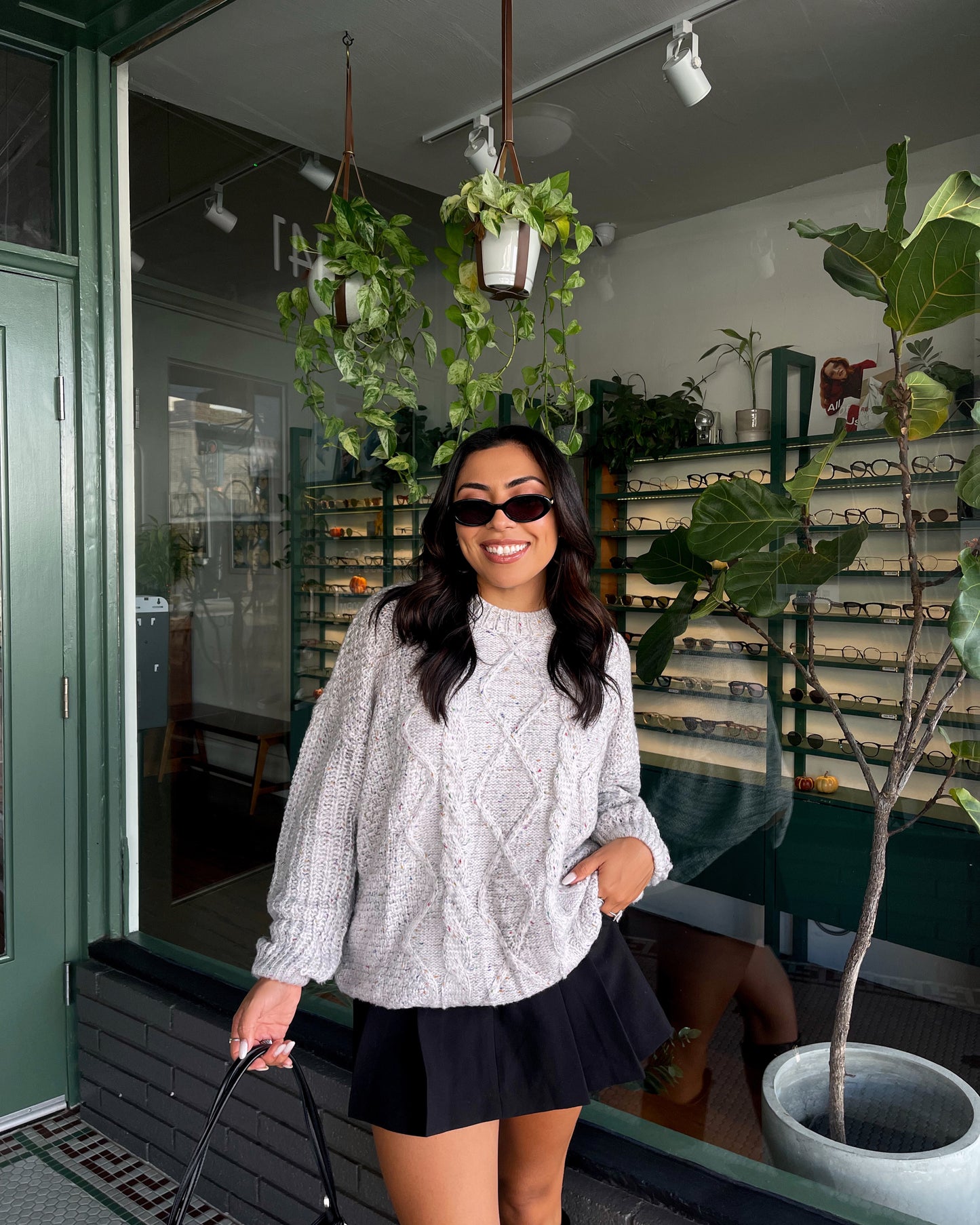 Heather Grey Confetti Cable Knit Sweater