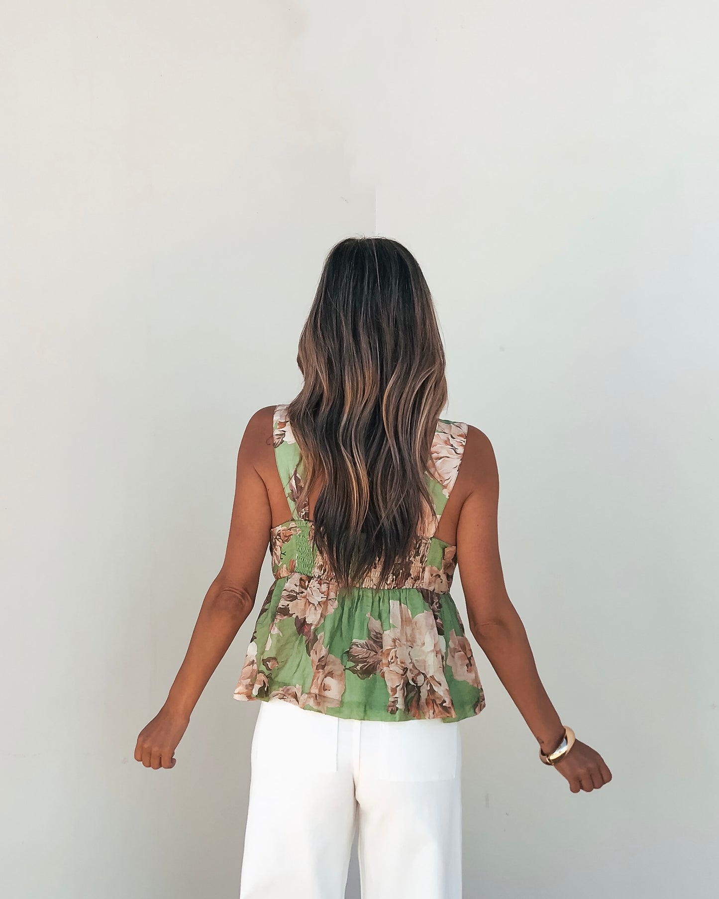 Green Floral Silk Babydoll Tank Top | Pre Order