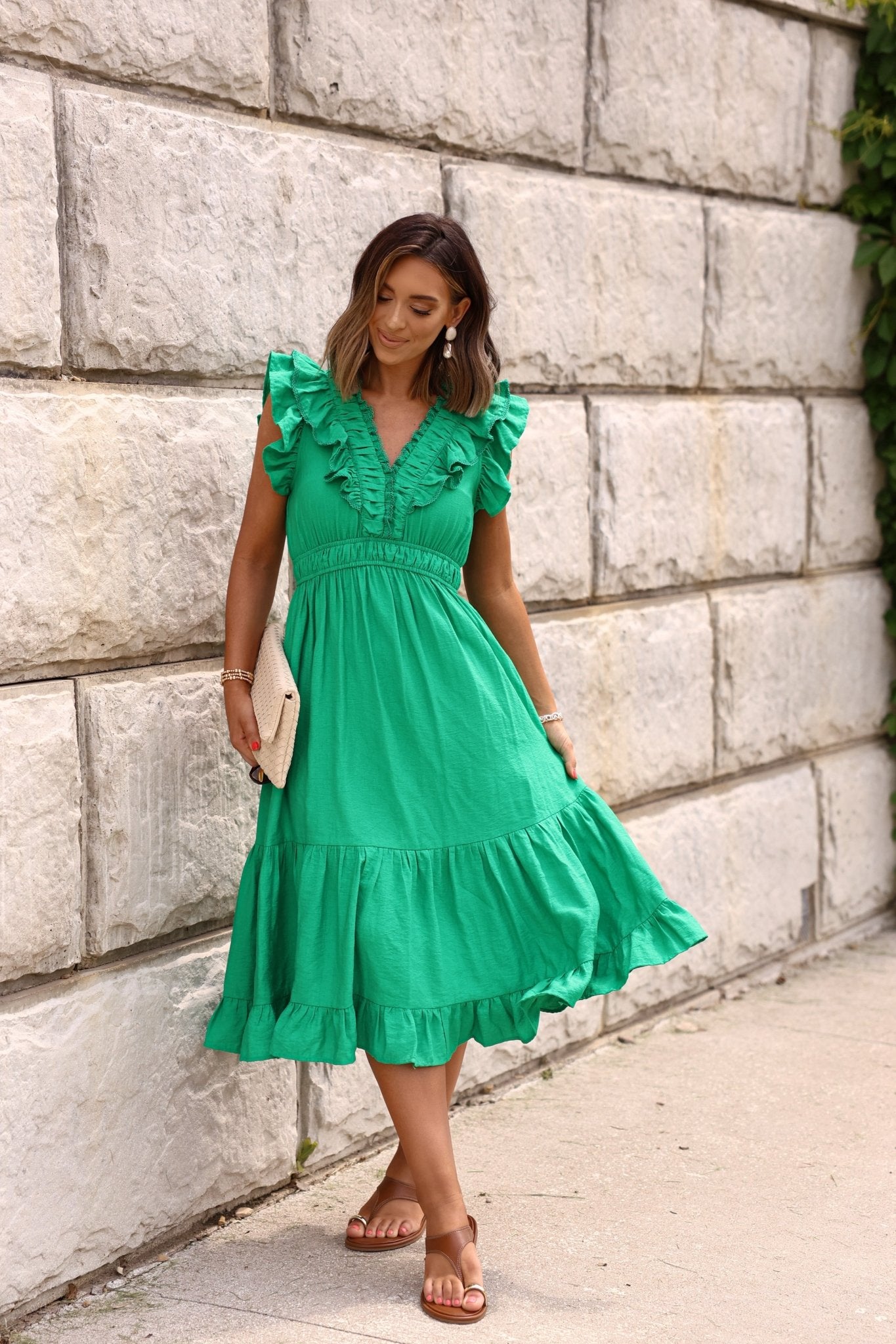 Kelly Green Ruffle Tiered Midi Dress – Magnolia Boutique