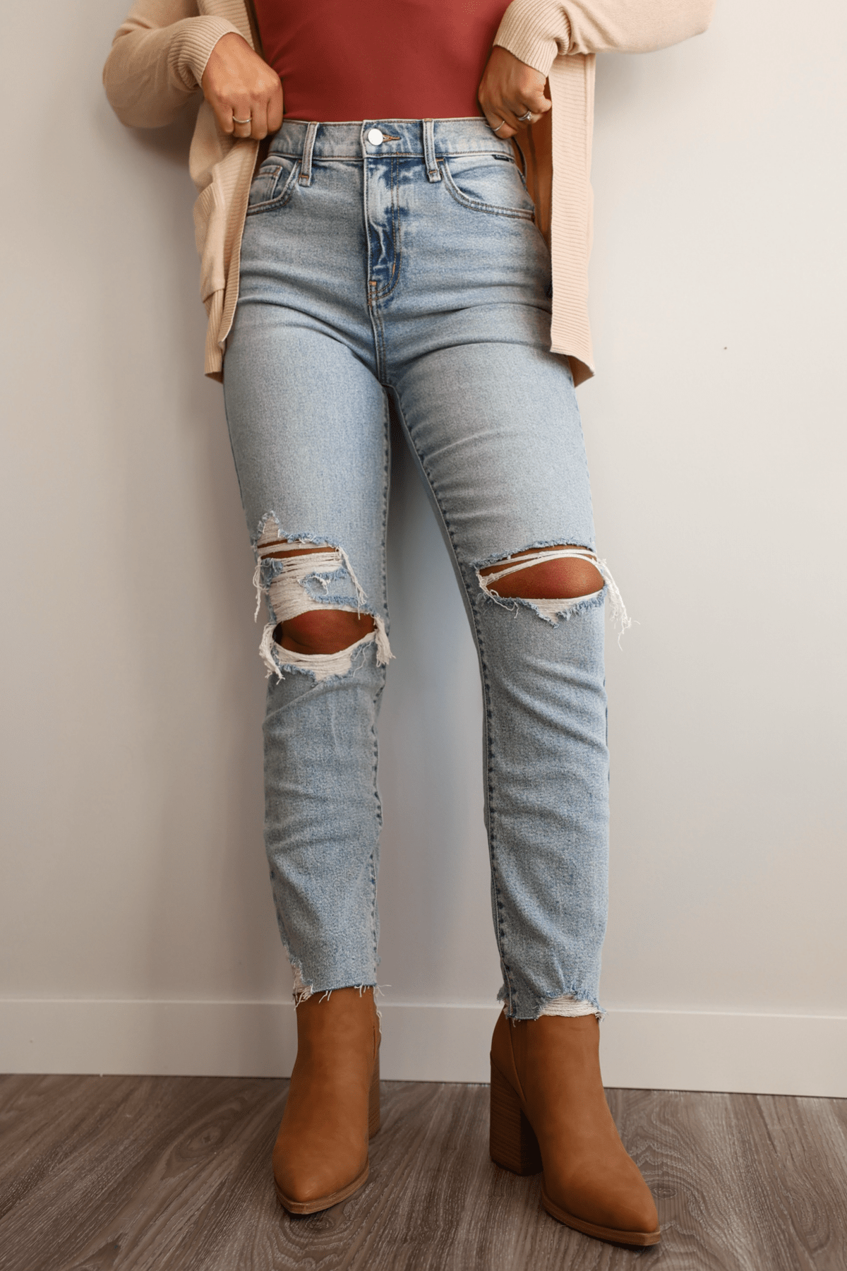 Light Wash High Rise Distressed Straight Leg Jeans FINAL SALE