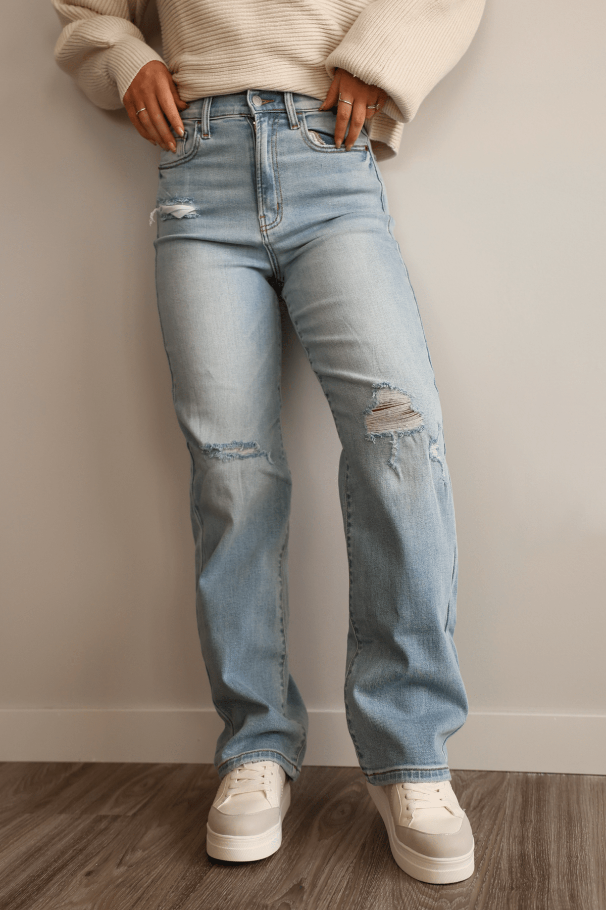 Light Wash Super High Rise Distressed Dad Jeans FINAL SALE