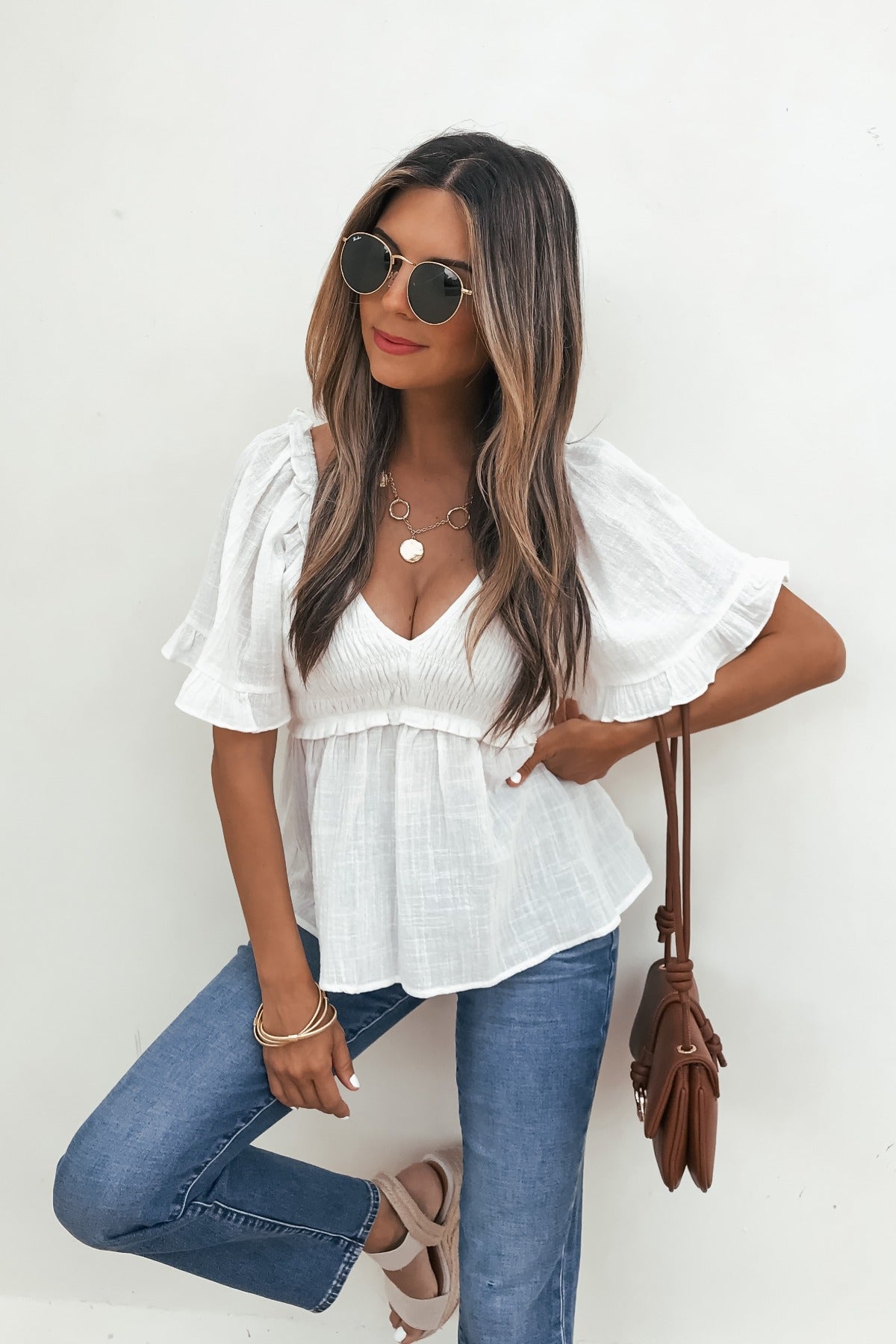 Women's Lola Ruffled Peplum Top - White – Magnolia Boutique