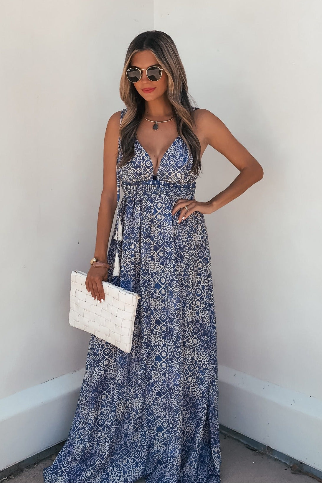 Maribel Blue Print Maxi Dress