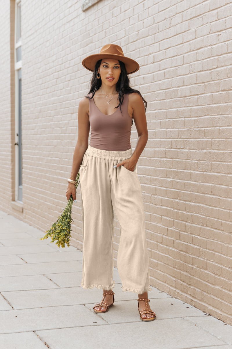 Oatmeal Frayed Linen Wide Leg Pants FINAL SALE – Magnolia Boutique