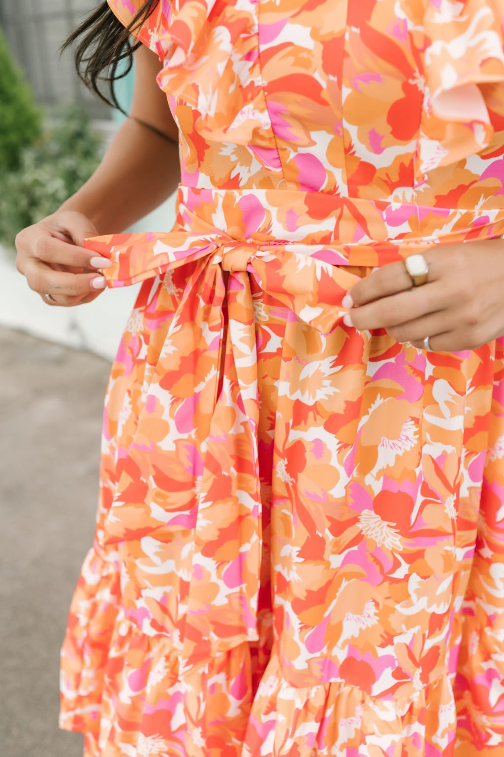 Paradise Peach Floral Tie Midi Dress - Magnolia Boutique