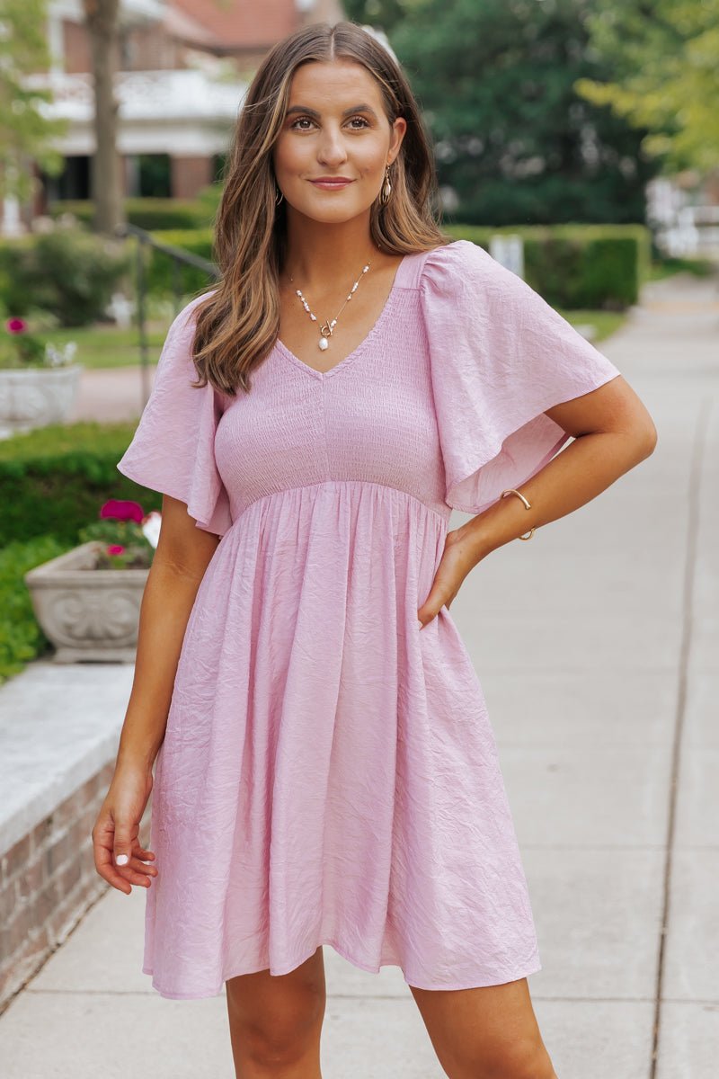 Pink Short Sleeve Smocked Mini Dress - FINAL SALE – Magnolia Boutique