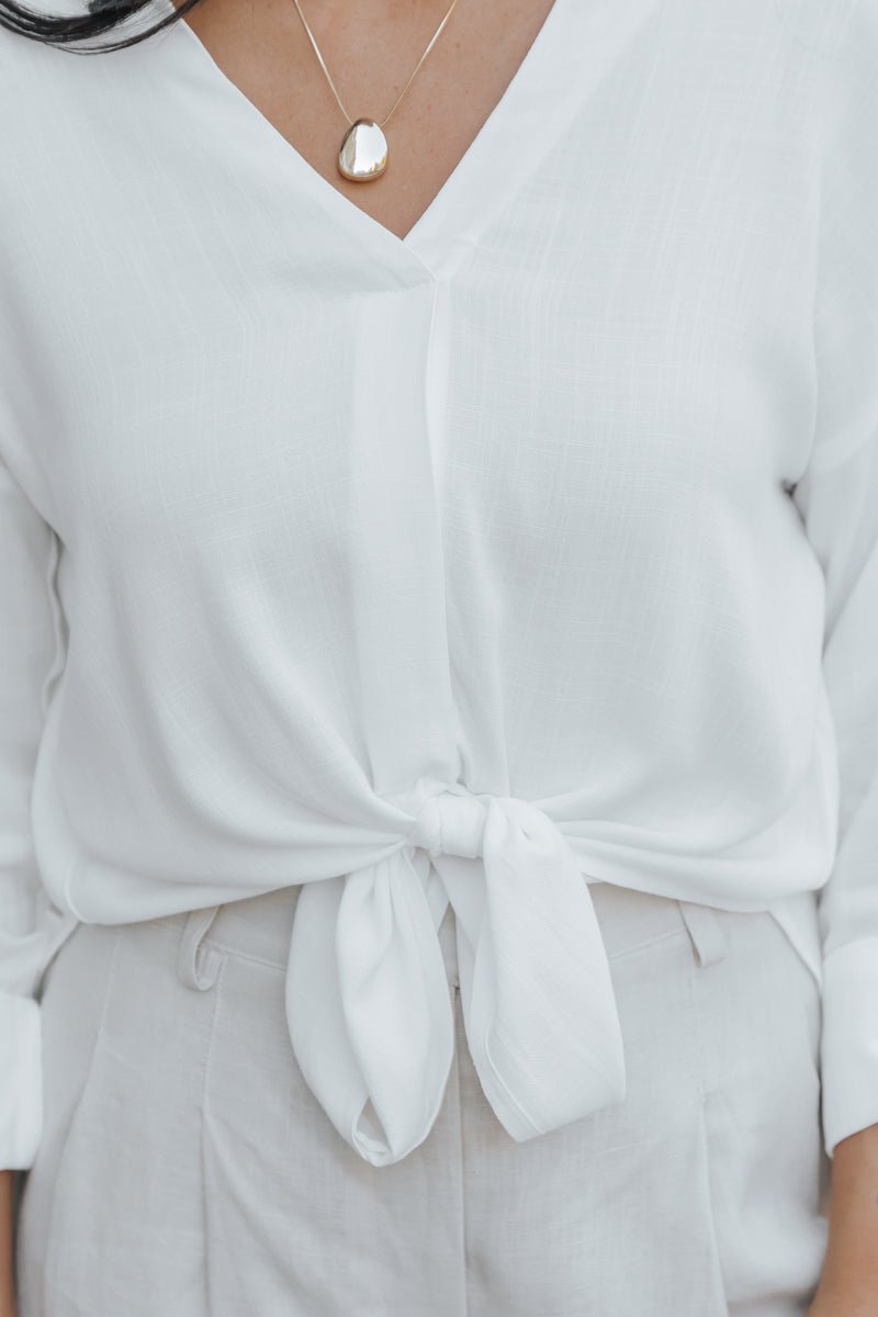 Relaxed V Neck Tie-Front Shirt - Magnolia Boutique