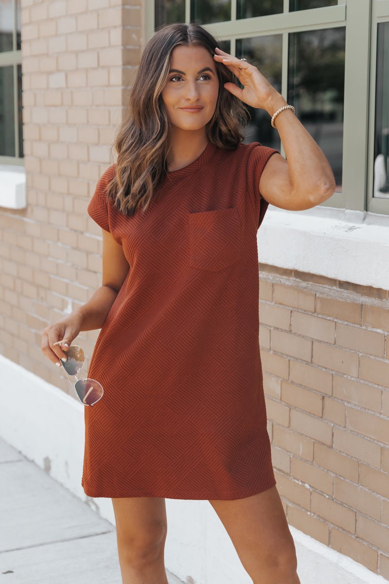 Rust Cap Sleeve Textured Mini Dress Final Sale Large Women s Online Boutique Boho Chic Style Magnolia Boutique