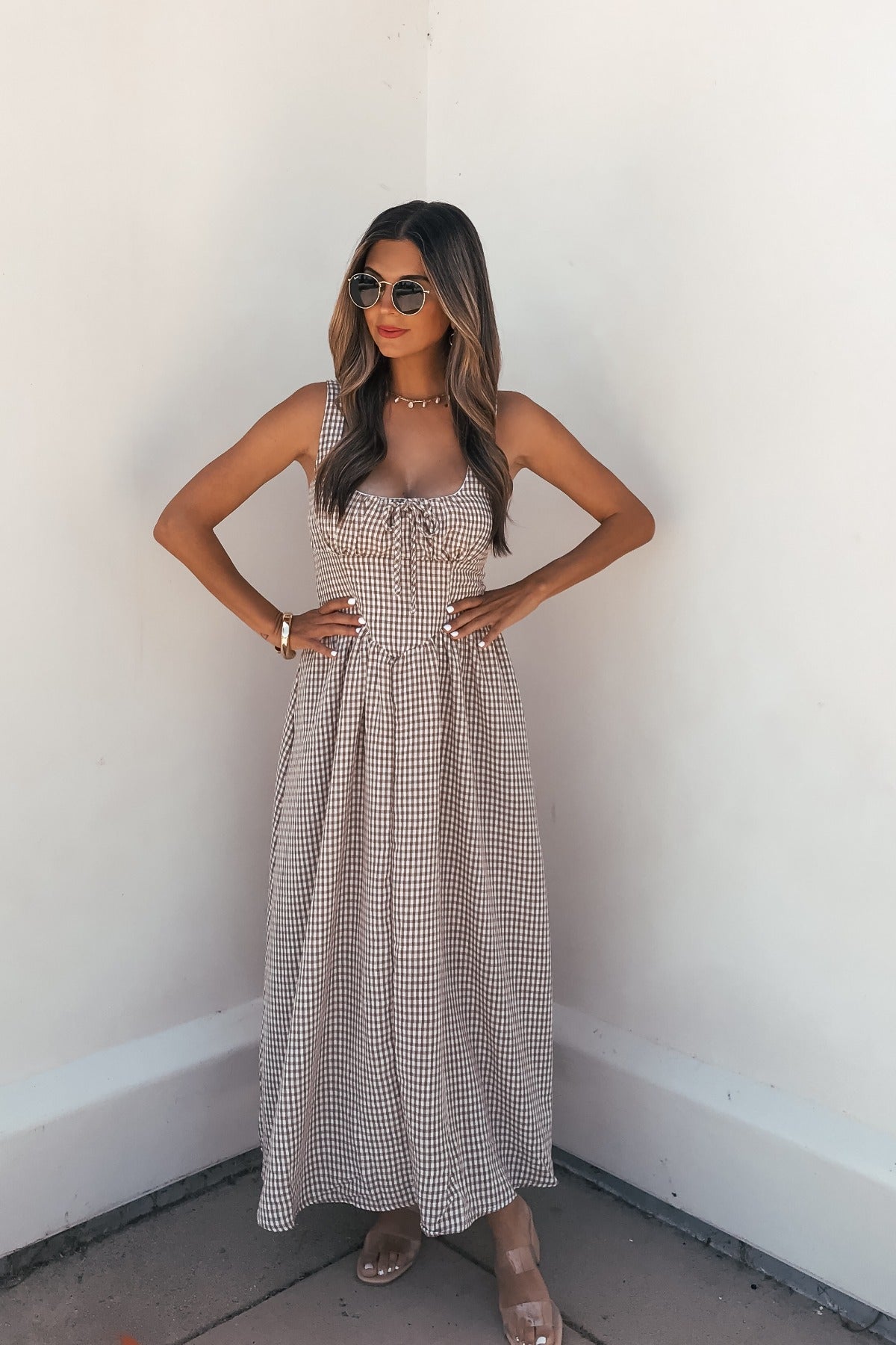 Sunfield Gingham Corset Midi Dress