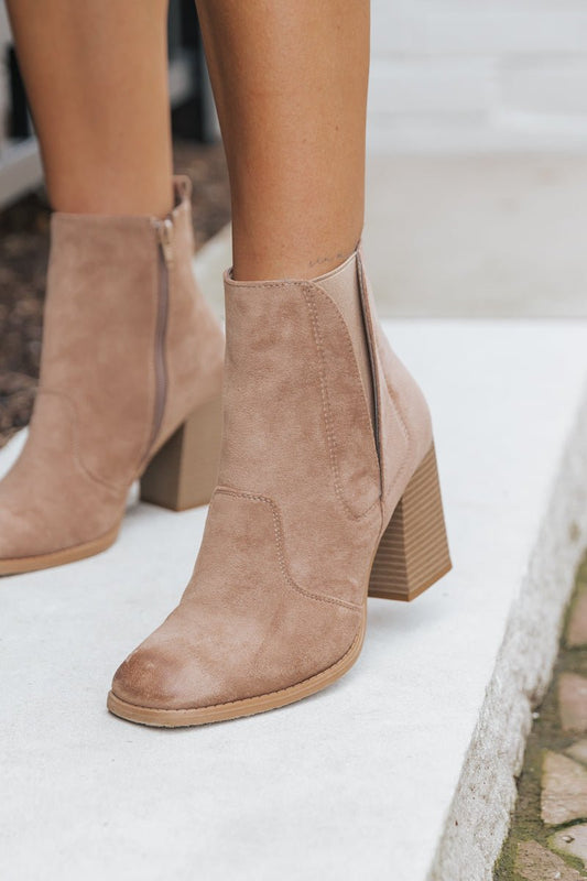 Taupe Cammy Heeled Booties - Magnolia Boutique