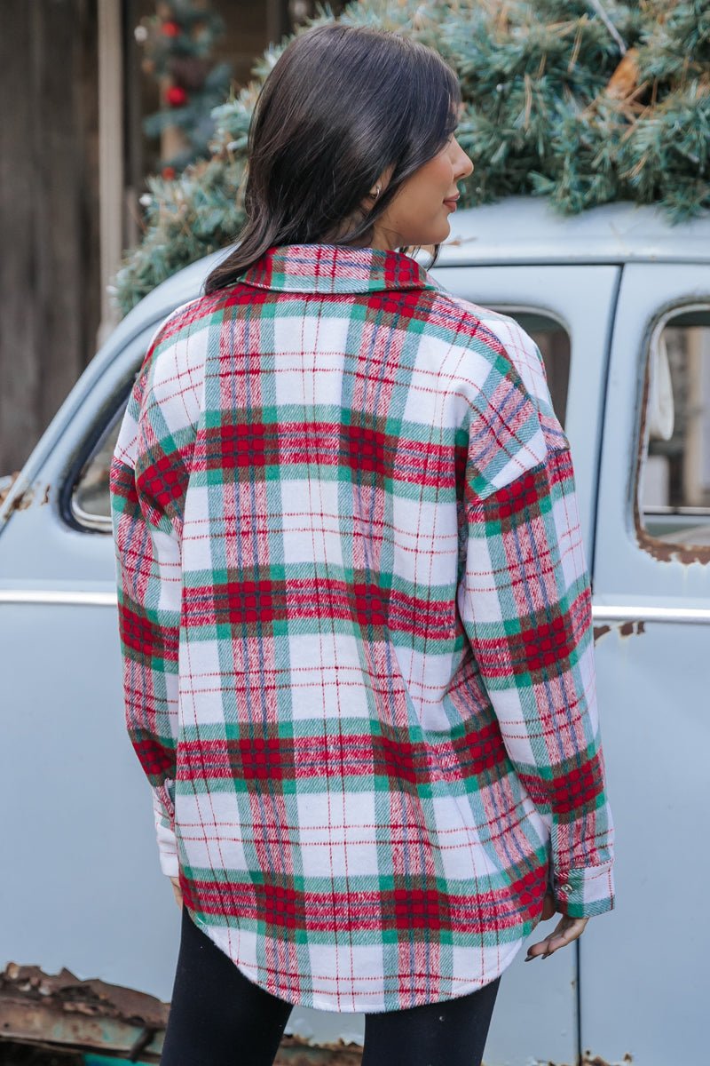 The Mistletoe Plaid Button Down Shacket - Magnolia Boutique