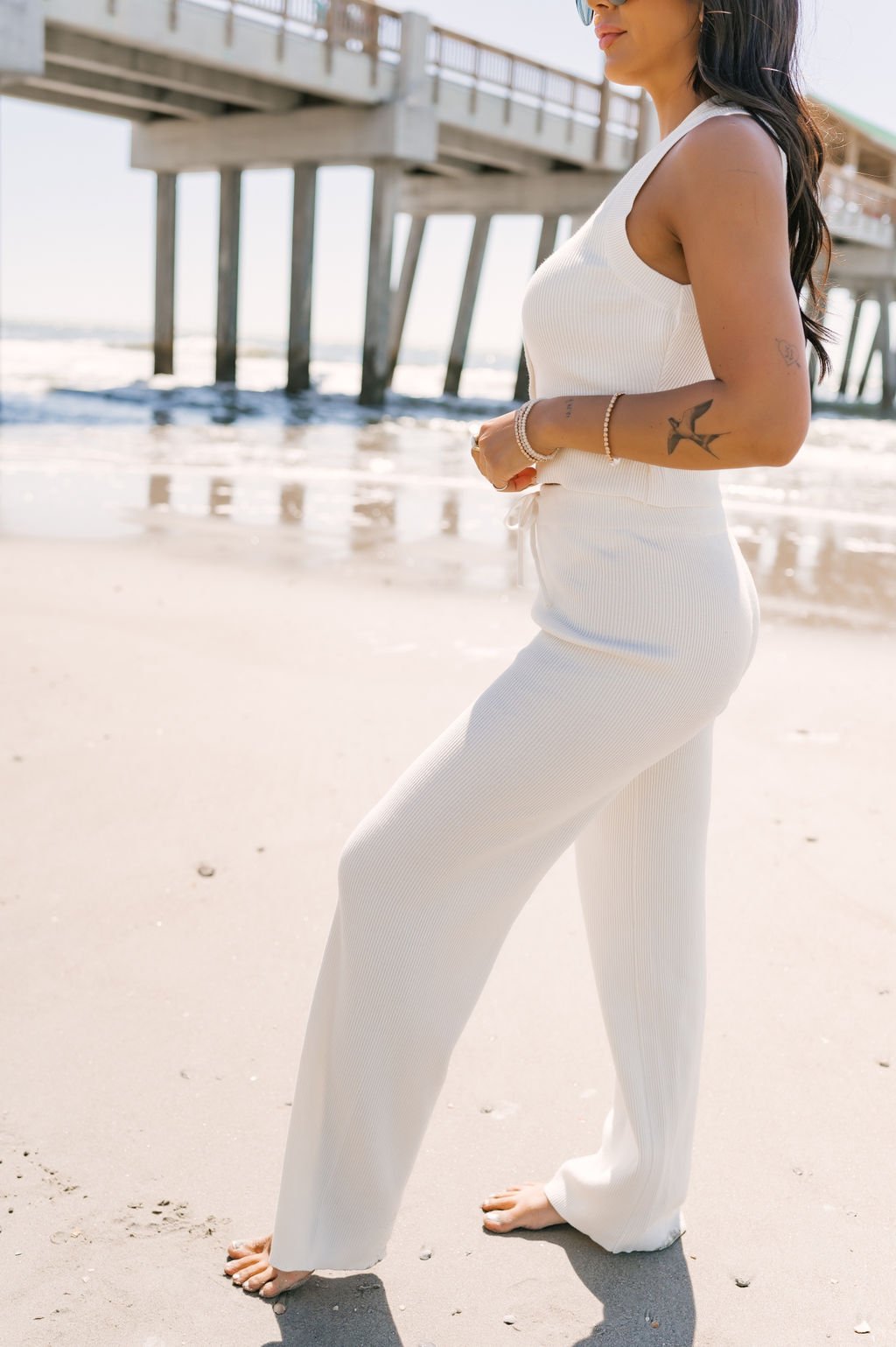 White High Waisted Ribbed Sweater Pants - Magnolia Boutique