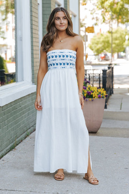 White Strapless Slit Maxi Dress - Magnolia Boutique