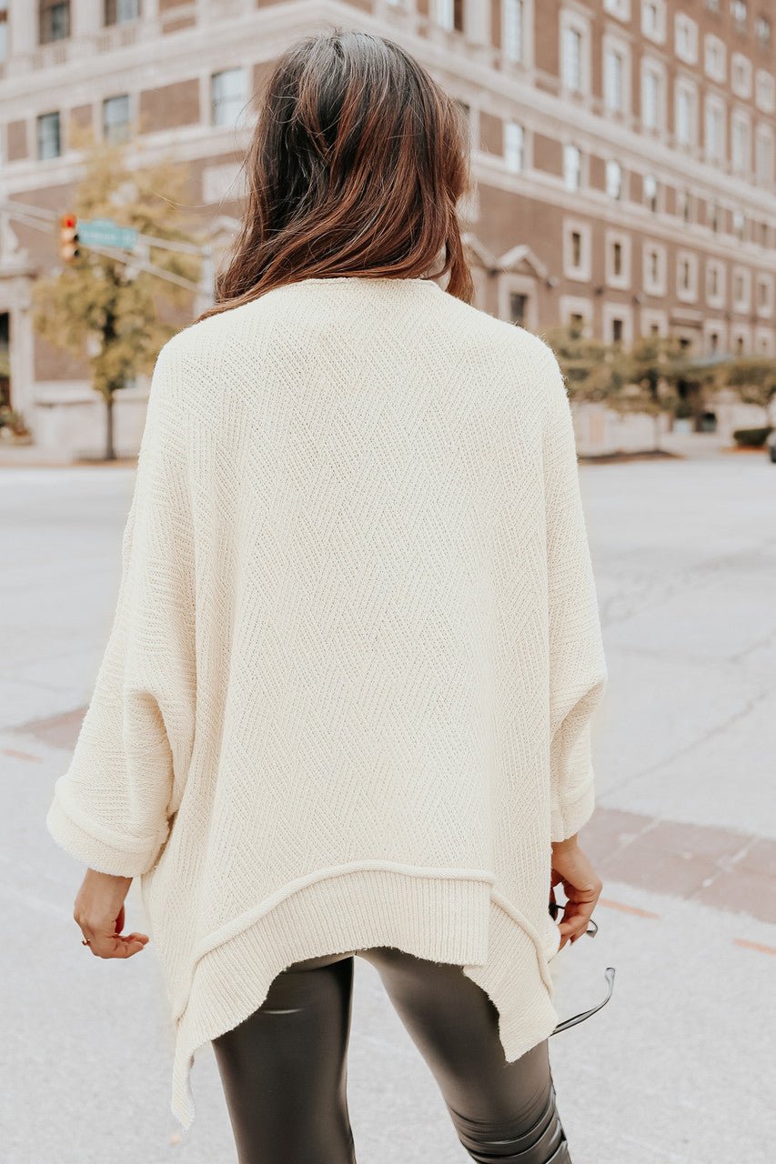 3/4 Sleeve Textured Natural Asymmetrical Sweater - Magnolia Boutique