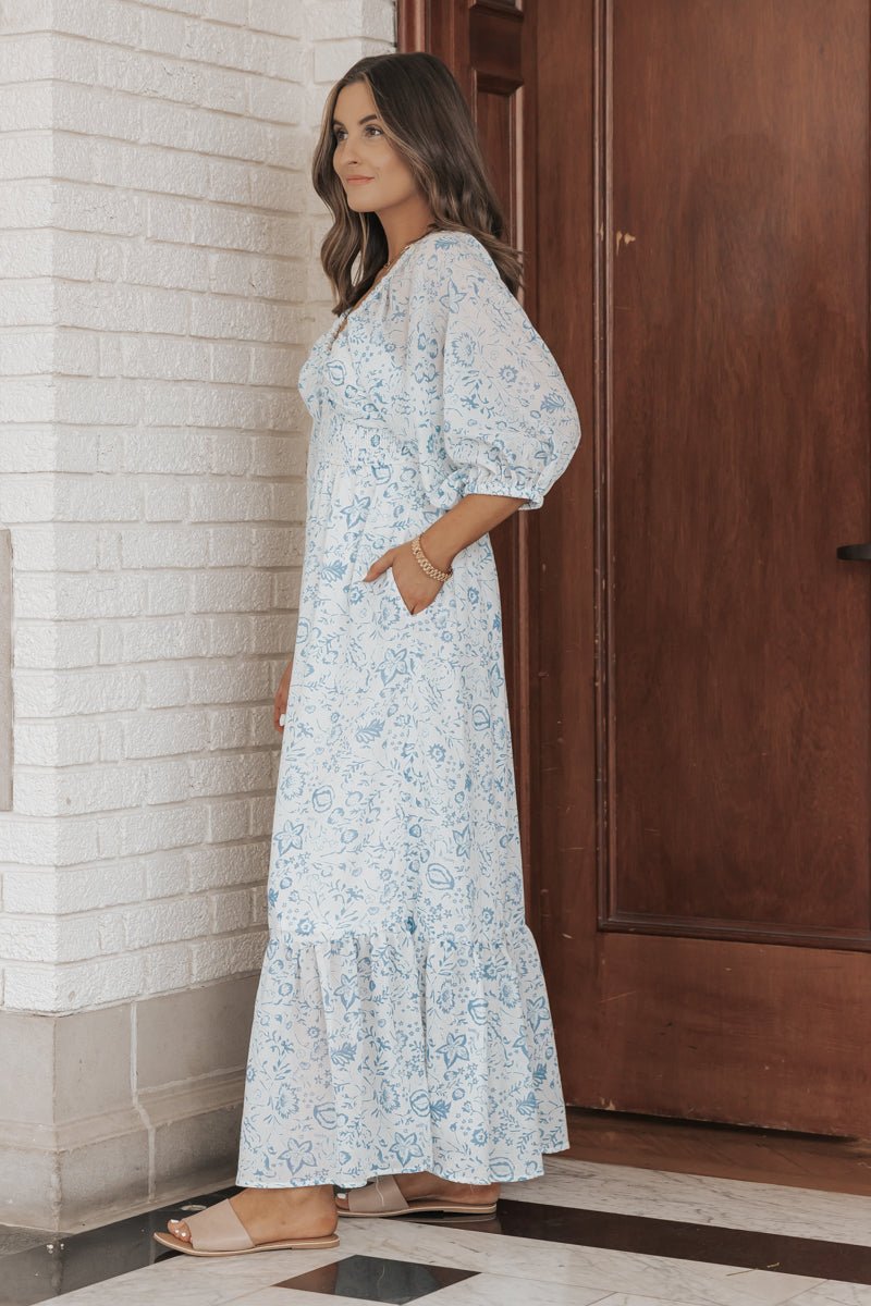 Baby Blue Floral Print Maxi Dress - Magnolia Boutique