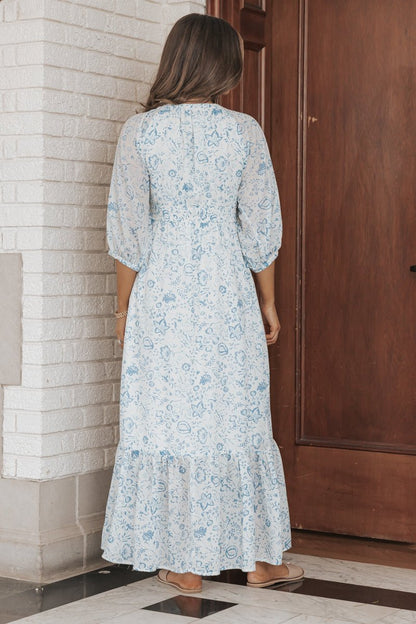 Baby Blue Floral Print Maxi Dress - Magnolia Boutique