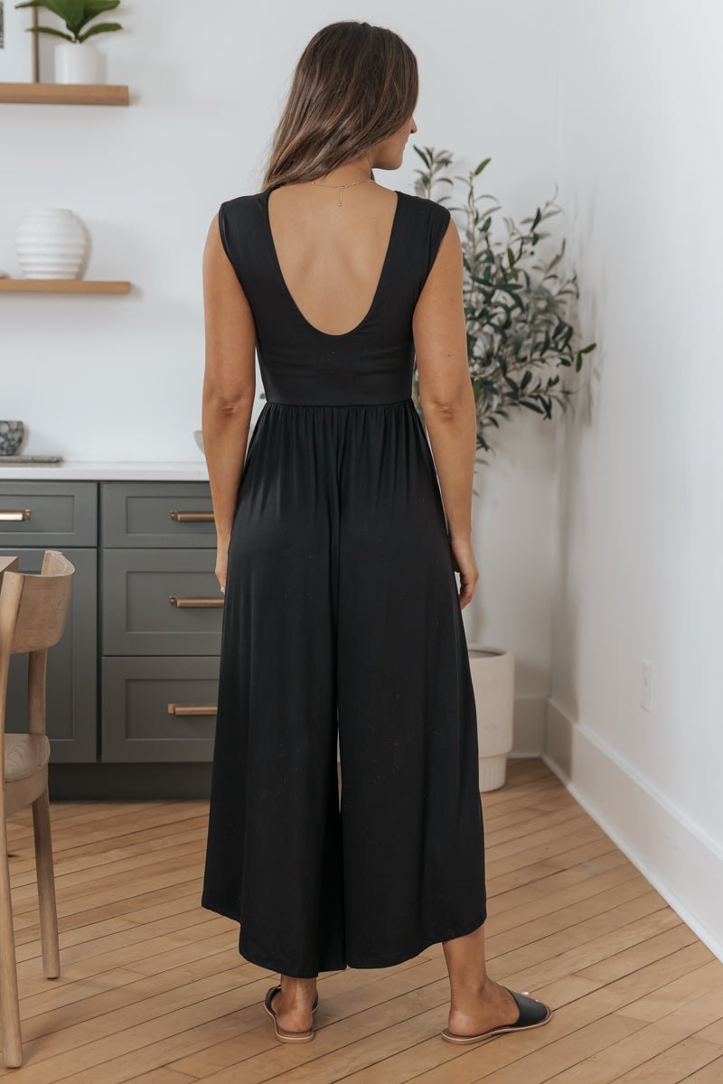 Black Open Back Wide Leg Jumpsuit - Magnolia Boutique