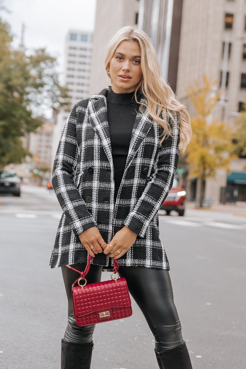 Black Plaid Double Breasted Jacket | Magnolia Boutique