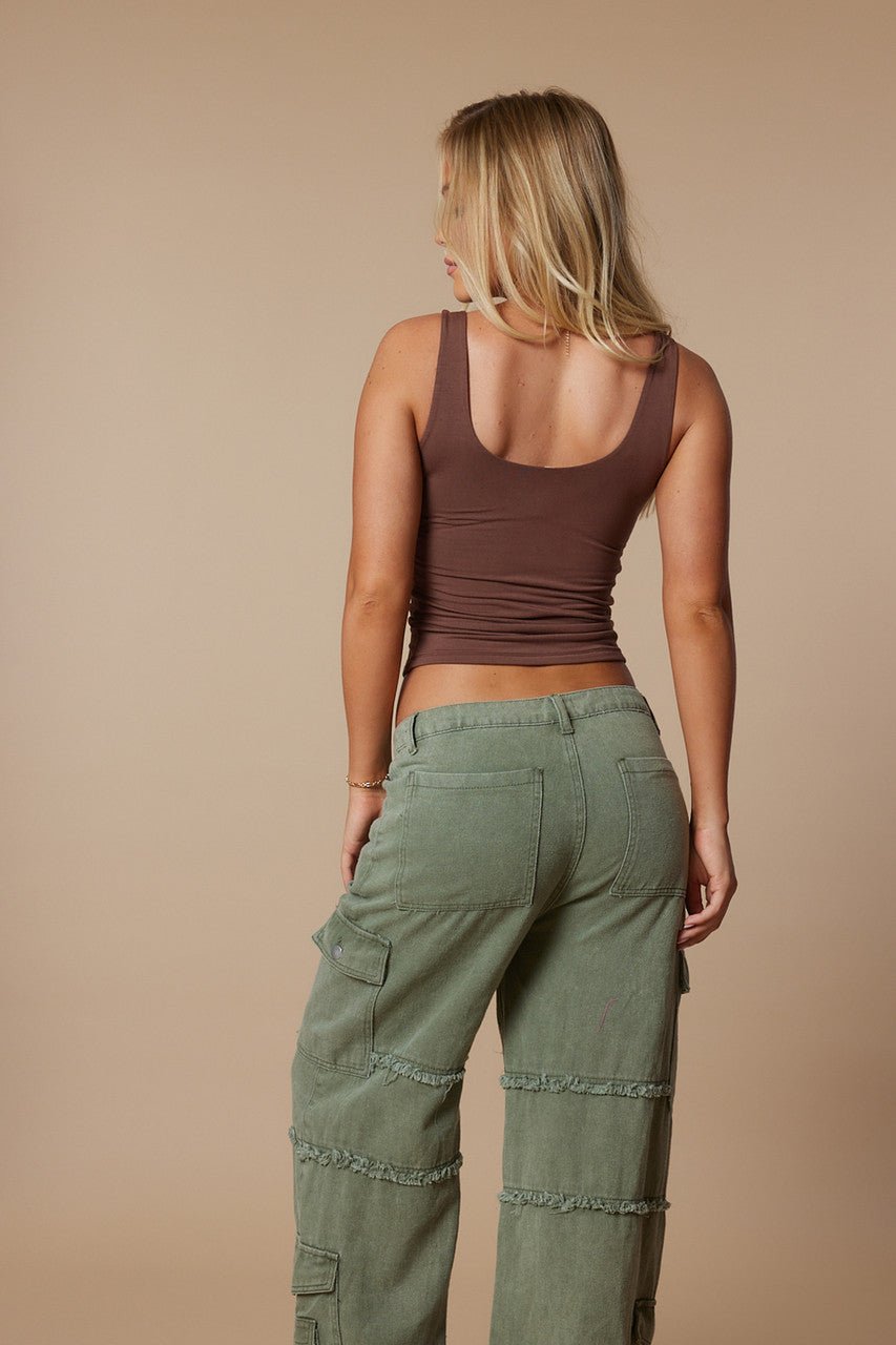 Brown Double Lined Scoop Neck Jersey Tank - Magnolia Boutique