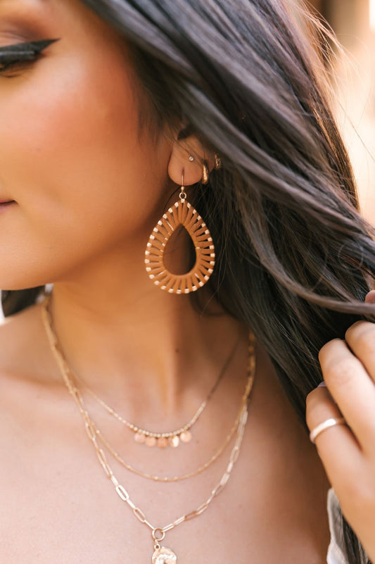 Brown Faux Leather Teardrop Earrings - Magnolia Boutique