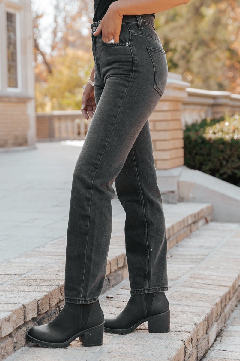 Free People Worn Black Pacifica Straight Leg Jeans - Magnolia Boutique