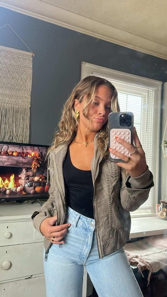 Hooded Sweatshirt Vegan Leather Grey Jacket - Magnolia Boutique