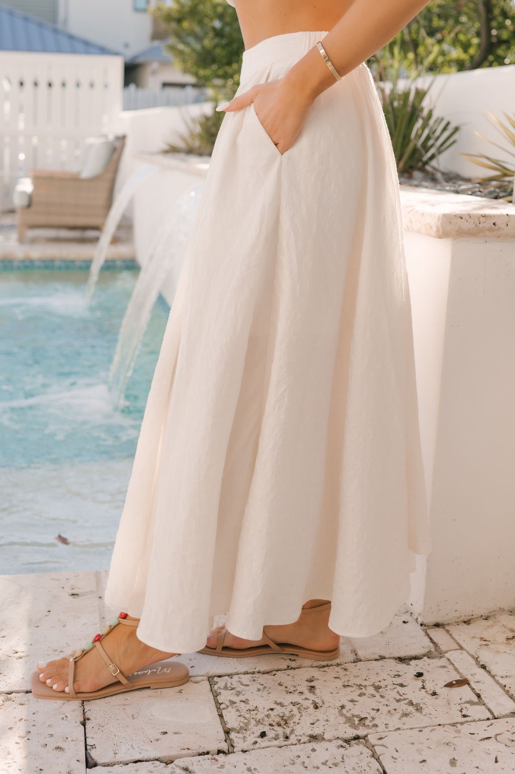 Ivory Textured Pleated Maxi Skirt - Magnolia Boutique