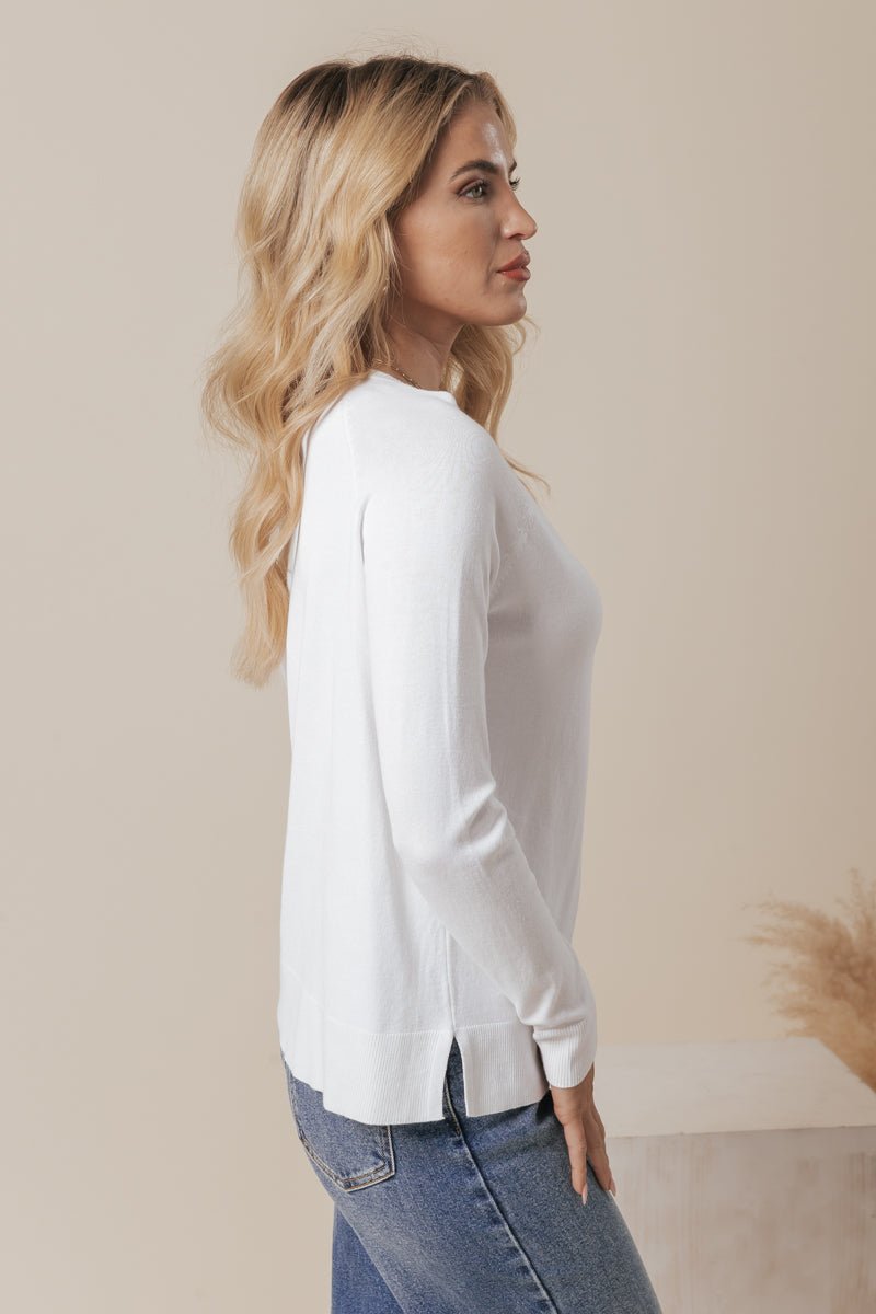 Ivory Wide V Neck Tunic Sweater - Magnolia Boutique