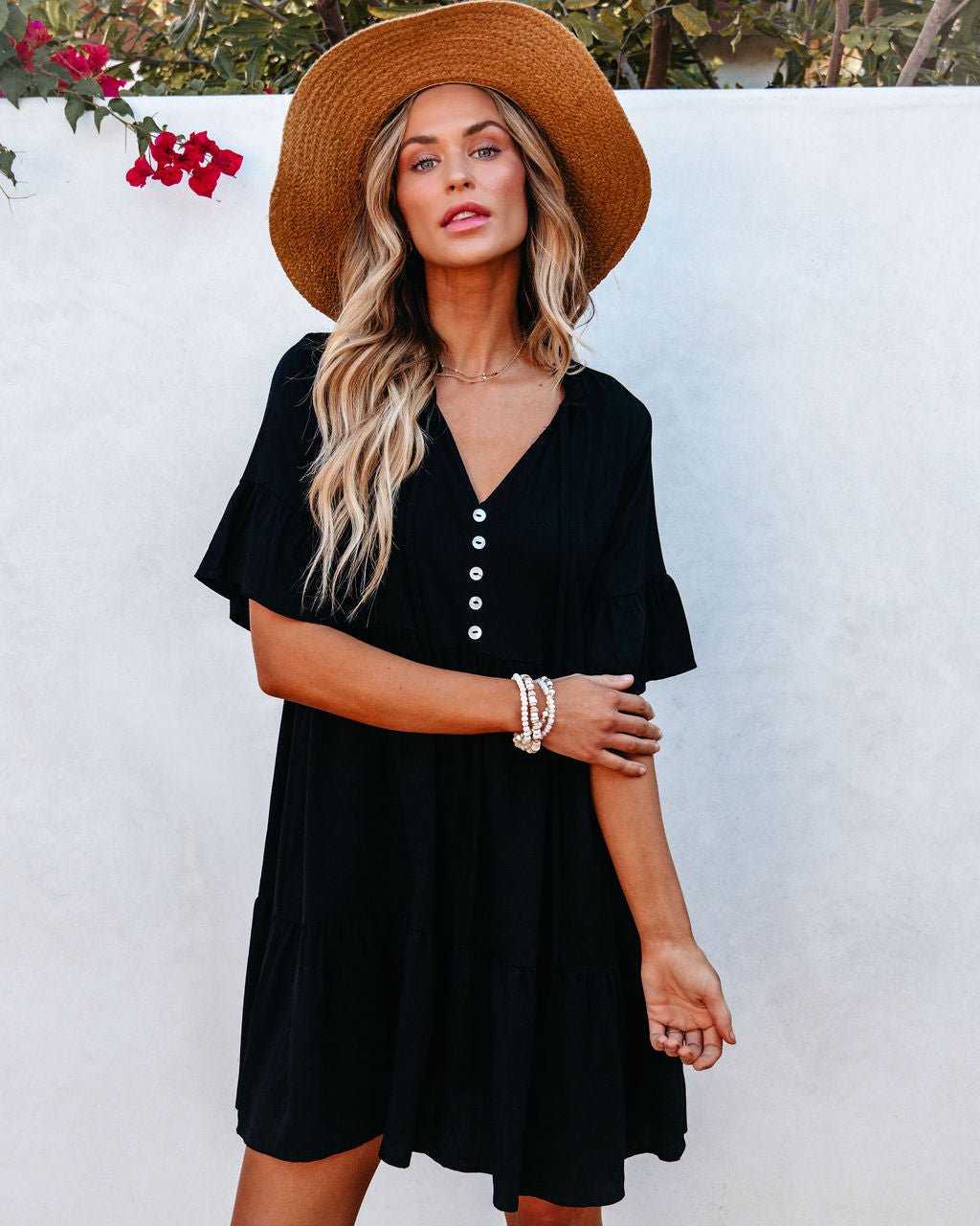 Black tiered fashion mini dress