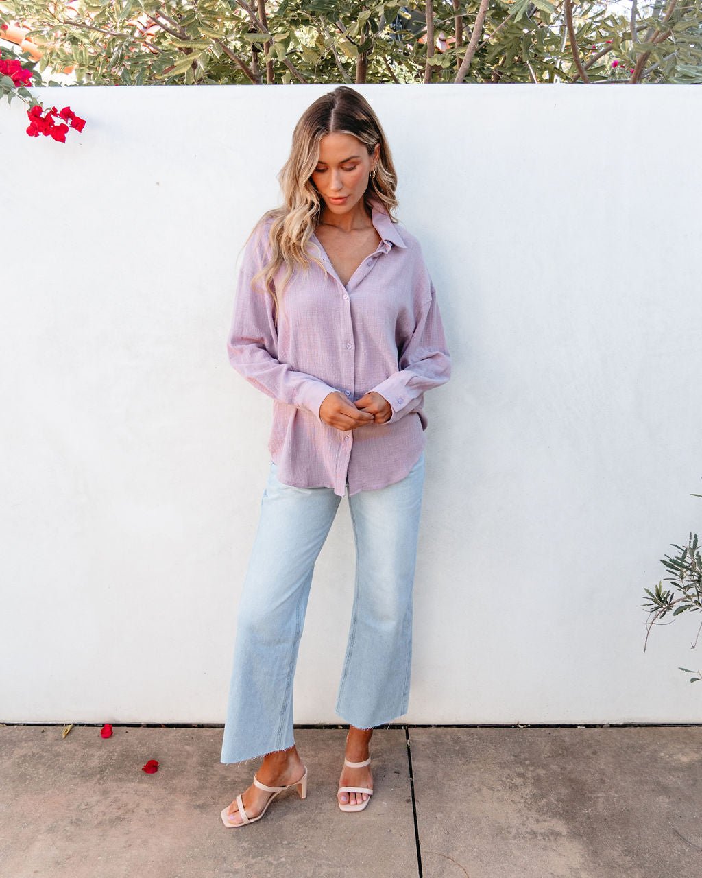 Lavender Button Down Linen Shirt - Magnolia Boutique