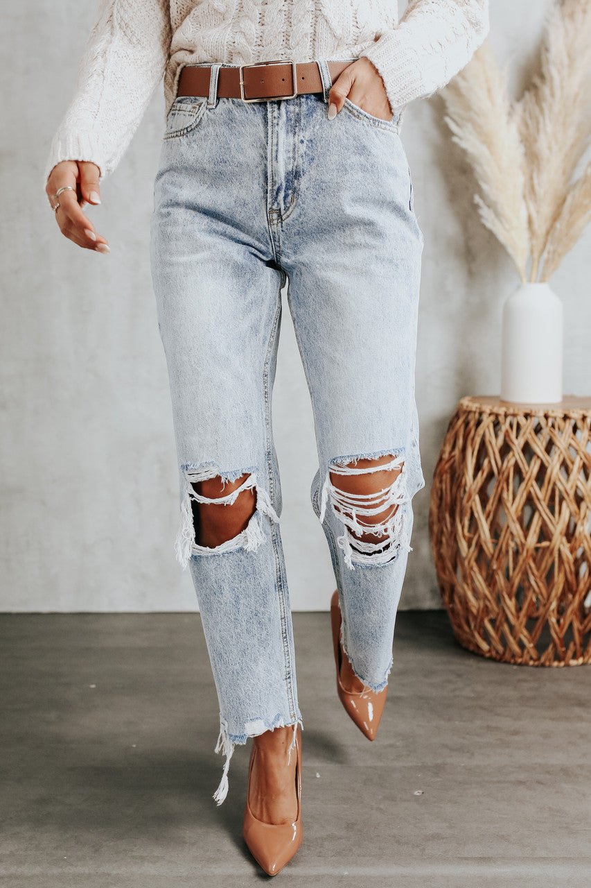 Light Wash Distressed Blue Melody Vintage Crop Straight Jeans - Magnolia Boutique