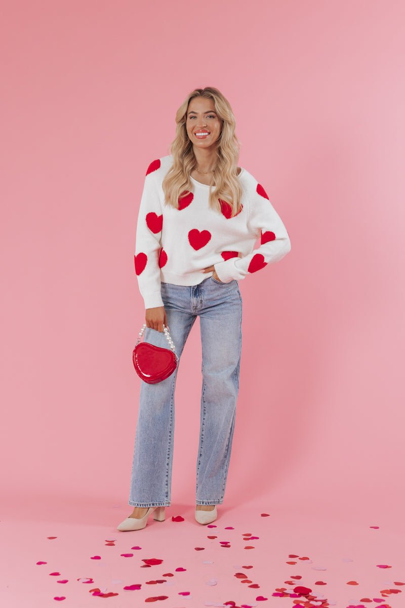 My Sweet Heart Boat Neck Sweater - Ivory - Magnolia Boutique