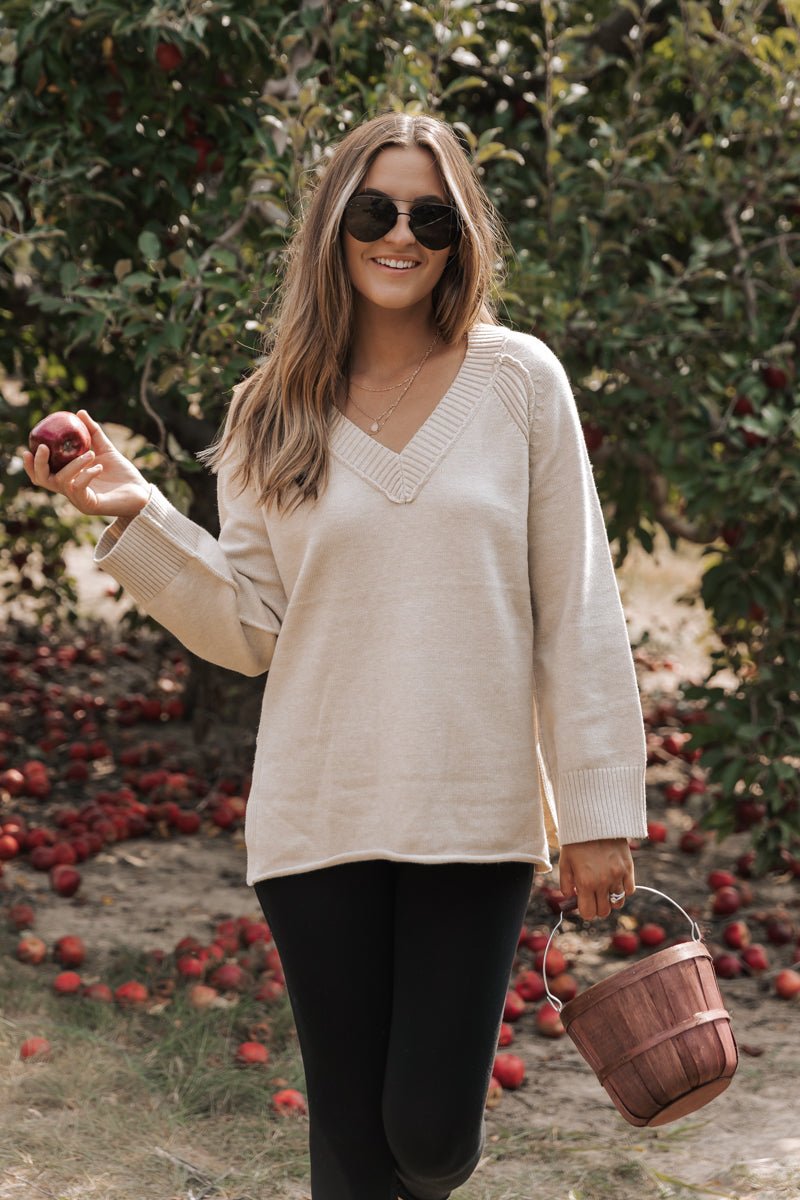 Feeling So Chipper Oatmeal Brown Cowl Neck Sweater