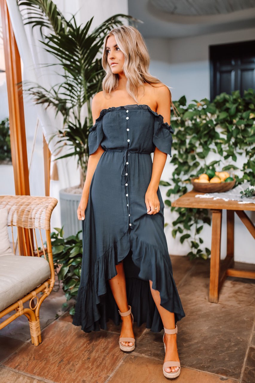 Ladies Dresses Navy Blue Off The Shoulder Maxi Dress Shoulder Long