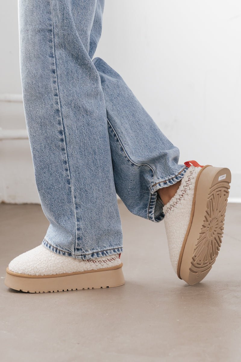 Off White Sherpa Platform Slippers - Magnolia Boutique