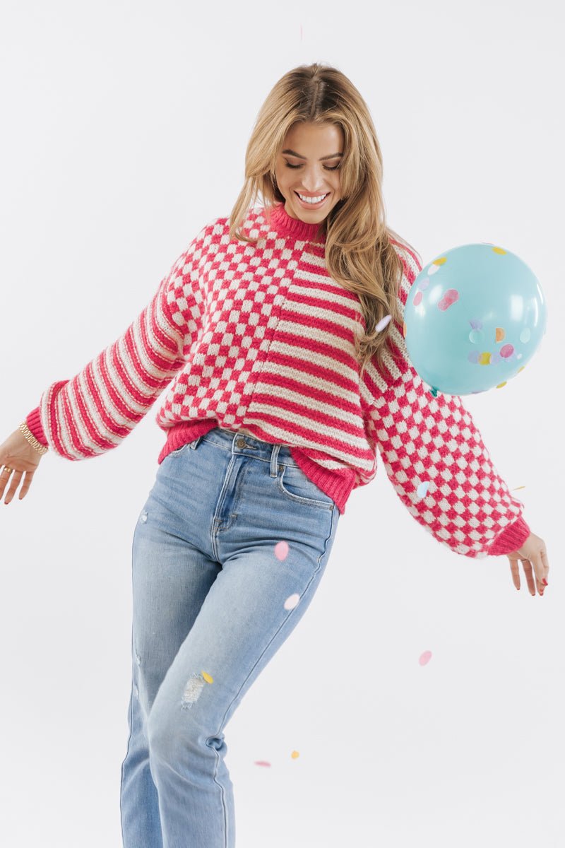 Pink Multi Pattern Pullover Sweater | Pre Order - Magnolia Boutique